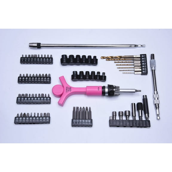 Ratcheting Screwdriver/T-Rex Tool 83 Piece Custom Box Set - Ergonomic Handle Hot Pink