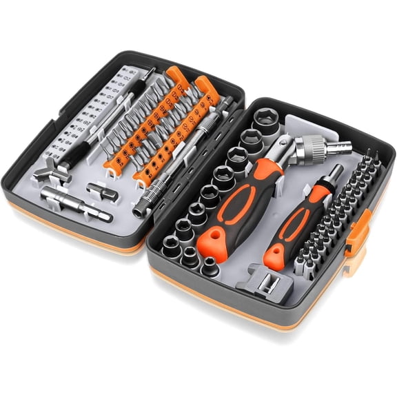 Ratcheting  Set -  68 in 1 Socket Set &   Bit Set with Rotatable Ratchet Handles,extensions bar and Storage Case for Computer///Electronics Maintenance