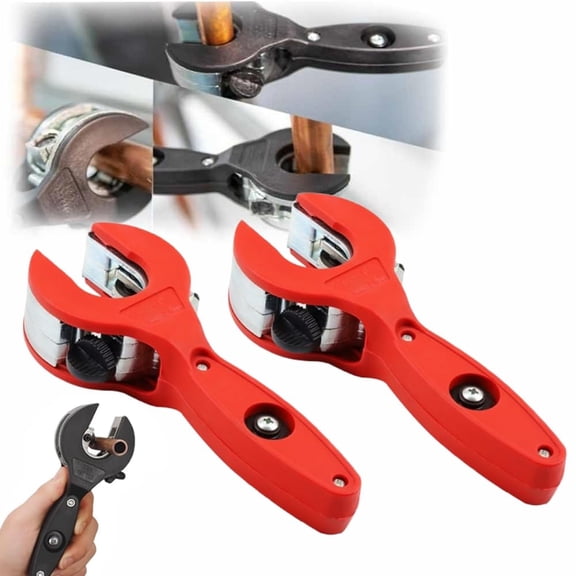 Ratcheting Tubing Cutter, 2 in 1 Close Quarters Compact Tool, Portable for Cutting Copper, PVC, Soft Metal Pipes - DIY Plumbing Home Use (Red, 2 Pcs) (K)