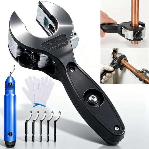 Ratcheting Tubing Cutter, Copper Pipe Cutter, 2 in 1-360 Quarters Tube Compact Cutter with Deburring Tool, Ratcheting Pipe Cutter, for Cutting Copper and Metal Pipes, Pvc, Hoses.(5/16" To 1 1/8")