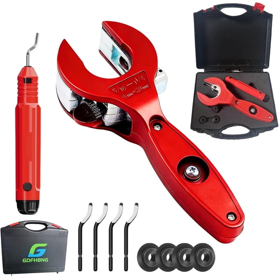 Ratcheting Tubing Cutter, Copper Pipe Cutter, Tubing Cutter 5/16" To 1 1/8", 2 in 1-360 Close Quarters Tube Compact Cutter with Deburring Tool for Cutting Copper and Metal Pipes(Red,1/4"7/8")