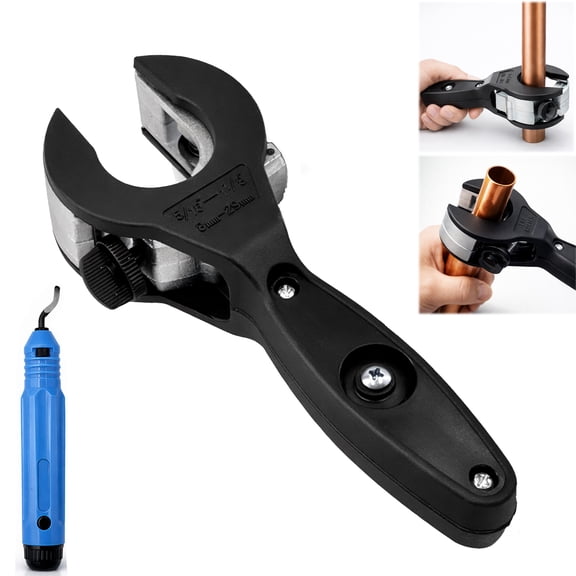 Ratcheting Tubing Cutter with Deburring Tool, 5/16"1-1/8" Copper Pipe Cutter, 360 Rotary Compact Tube Cutter for Copper, PVC, Aluminum & Metal Pipes