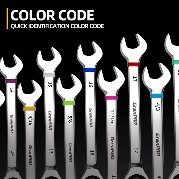 Ratcheting Wrench Set, 23PCS Combination Wrench Sets, Wrench Set Metric and Standard & SAE, 6-18mm & 1/4" to 3/4" with Color Ring, Ratchet Set With Roll Up Pouch, CRV Socket Mechanic Tool Sets