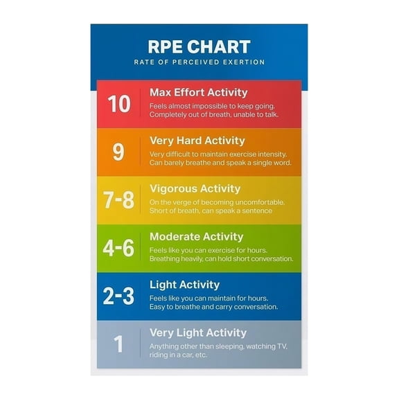 Rate of Perceived Exertion RPE Chart Poster Workout Intensity Guide Educational Fitness Wall Art for Gym Home Office and Studio Decor