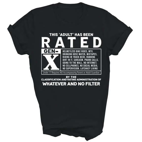 Rated Gen X Generation X 80s Statement Cartoon Inspired Unisex T-Shirt, up to size 5XL