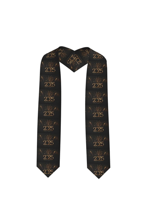 2025 Golden On New Year Pattern Graduation Shawl Stole – Elegant Stole for Graduates ,Graduation Gown Accessory, Academic Stole-Sharp Corner