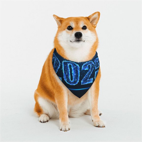 Rateoe 2025 Happy New Year 5 Print Pet Scarf for Dogs and Cats – Stylish Reflective Design, Breathable & Durable Pet Bandana with Quick-Release Buckle-Small