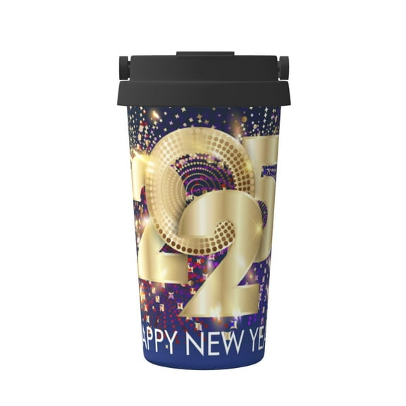 Rateoe 2025 New Year 1 Pattern Travel Coffee Mug Tumbler with Flip Lid | Reusable Insulated Stainless Steel Cold Brew Iced Coffee Cup Thermos