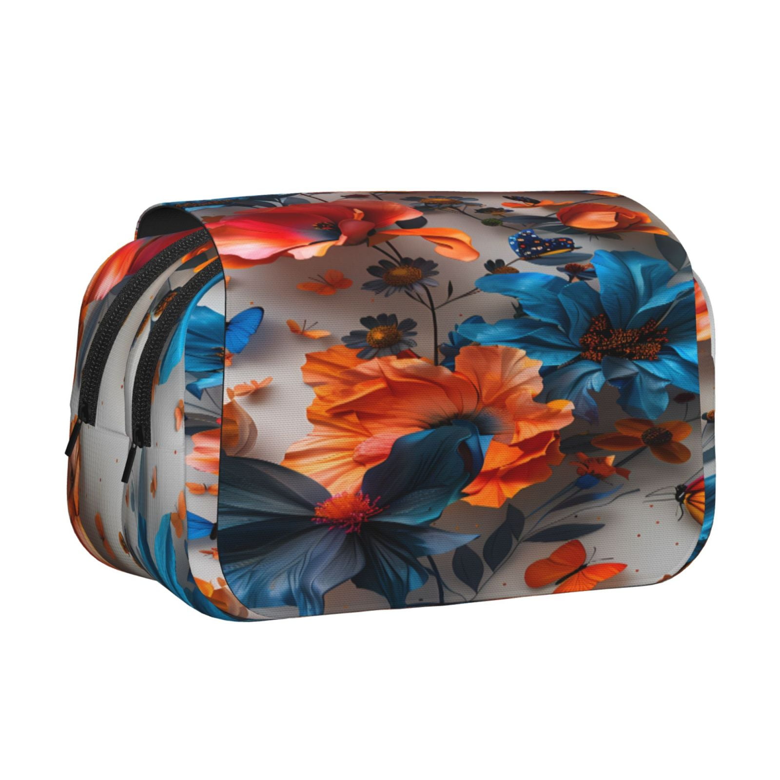 Rateoe 3D Butterfly Pattern Double Clamshell Pen Case, Storage Organizer with Two Zipper Compartments– Holds Up to 50 Pencils & Pens