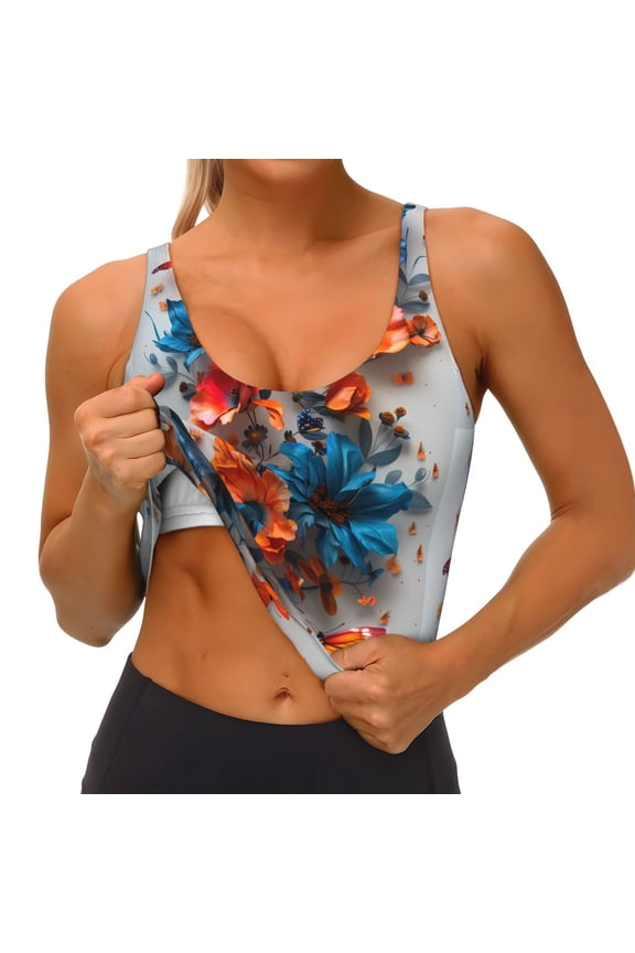 3D Butterfly Print Womens' Sports Bras Scoop Neck Sports Vest- Padded U Back Seamless High Impact Support