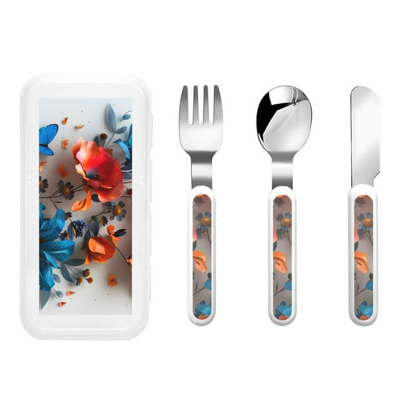 Rateoe 3D Butterfly for Stainless Steel Kids Silverware Set - Child and Toddler Safe Flatware - Children's Knife, Fork And Spoon Set