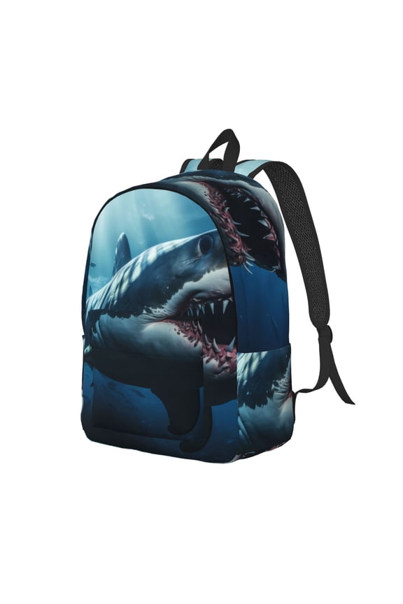 3D Realistic Shark Pattern Durable Canvas Backpack for Men & Women – Stylish & Lightweight – Adjustable Straps, Multiple Pockets – Fits 15-17 Inch LaptopsSmall