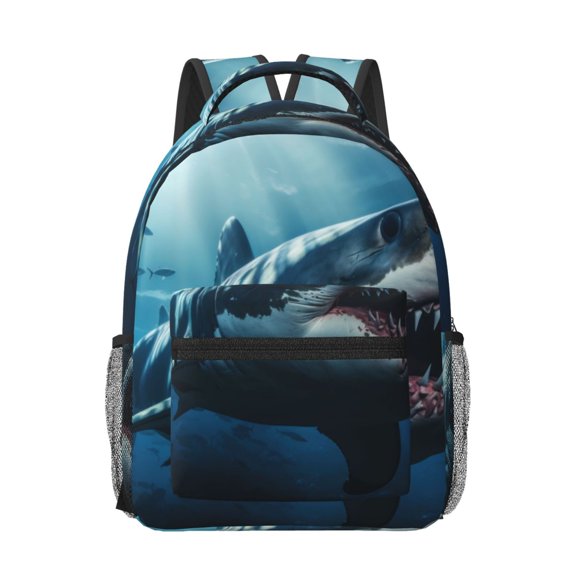 Rateoe 3D Realistic Shark Pattern Durable Student Backpack Laptop Bag- Ergonomic Design, Waterproof Twill Fabric - Ideal for School, Travel, and Outdoor Activities