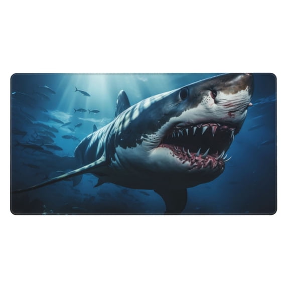Rateoe 3D Realistic Shark Print Mouse Pad - Extended Large Gaming Mousepad,Non-Slip Stitched Edge,16x29.5 Inch