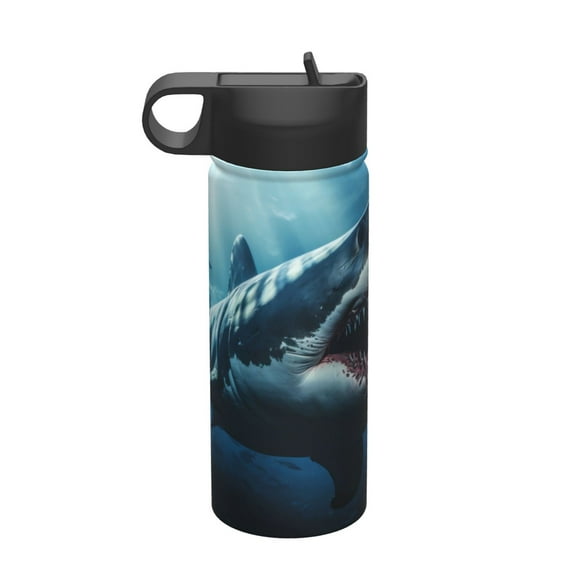 Rateoe 3D Realistic Shark Printed 18oz Sports Insulated Water Bottle, Double-Walled Stainless Steel Kettle with Leak-Proof Straw Lid, Portable & BPA-Free for Outdoor, Gym, Camping, and Travel