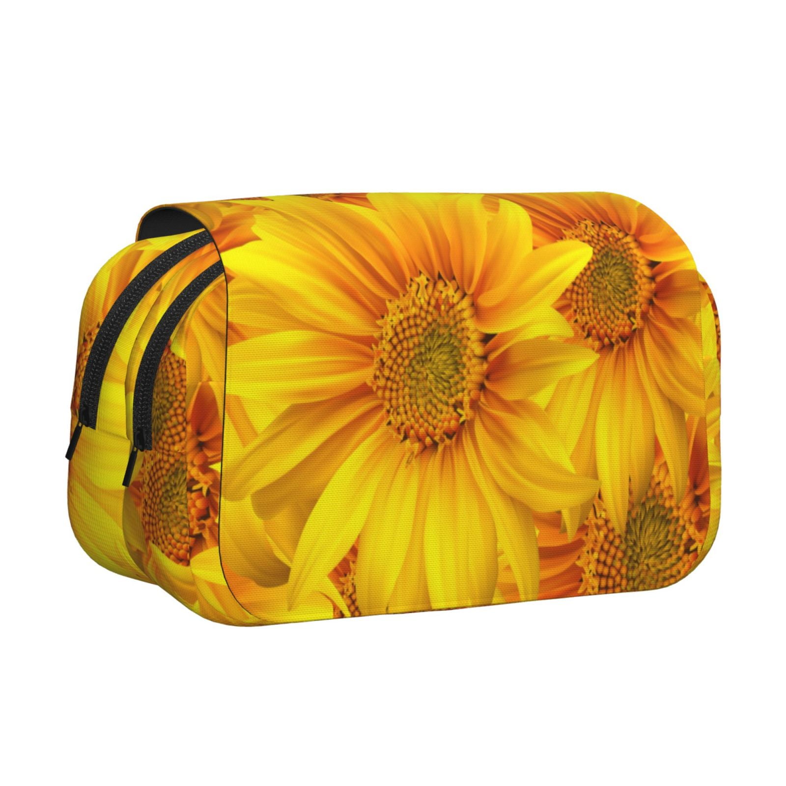 Rateoe 3D Sunflowers Pattern Double Clamshell Pen Case, Storage Organizer with Two Zipper Compartments– Holds Up to 50 Pencils & Pens