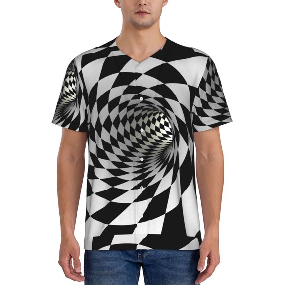 Rateoe 3D Vortex Illusion Pattern Men’s Baseball Short Sleeve Polo Shirt, Midweight Men's Shirt Golf Shirt Polo Shirts Quick Dry Short-Medium
