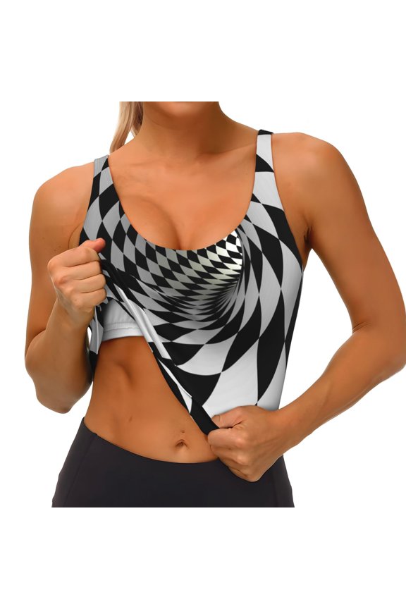 3D Vortex Illusion Print Womens' Sports Bras Scoop Neck Sports Vest- Padded U Back Seamless High Impact Support