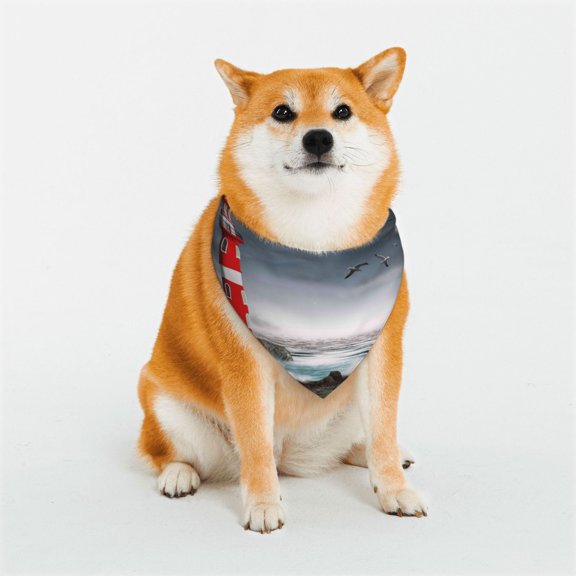 Rateoe 3d Lighthouse in the Surf Print Pet Scarf for Dogs and Cats – Stylish Reflective Design, Breathable & Durable Pet Bandana with Quick-Release Buckle-Small