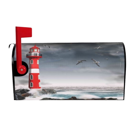 Rateoe 3d Lighthouse in the Surf Printed Mailbox Covers - Easy to Install Fall, Winter, Spring, Summer Mailbox Cover - Weather and UV-Resistant Mailbox Decor - Mailbox Magnetic Covers-