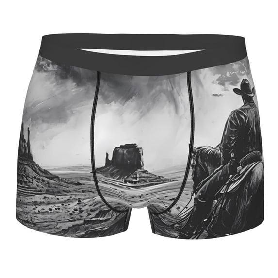 Rateoe 60s Black White Western Cowboy Mens Boxer Briefs Poly Spandex Performance Boxer Briefs Underwear Hem Boxer Briefs - Medium