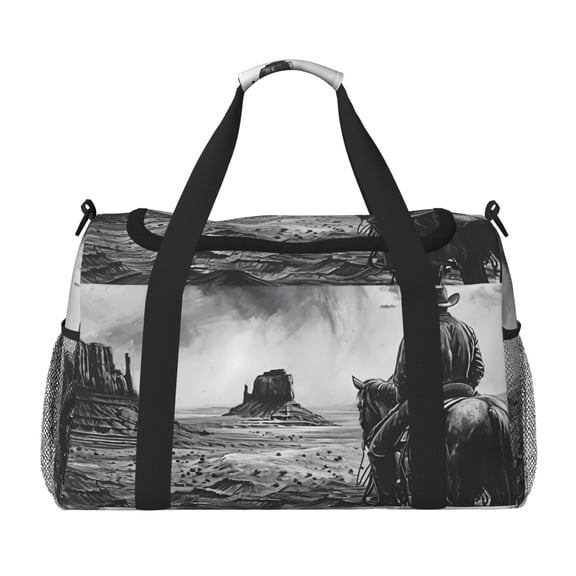 Rateoe 60s Black White Western Cowboy Pattern Gym Bag for Women, Duffle Bag for Travel with Wet Pocket, Carry on Weekender Bags for Women, Water Resistant Travel Bag Duffel Bag