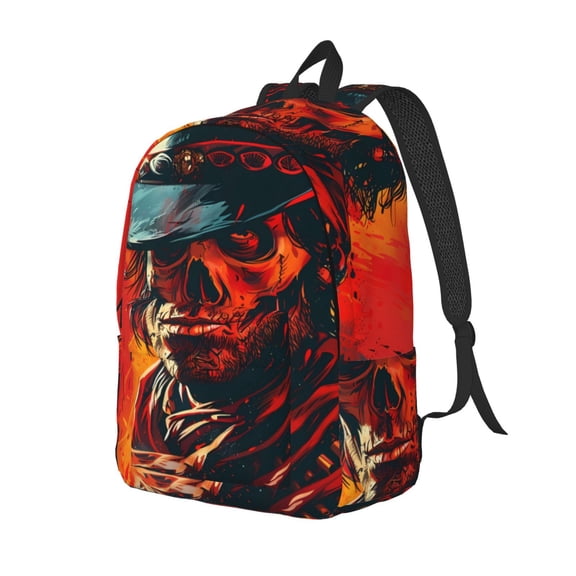 Rateoe 60s Western Skull Cowboy Pattern Durable Canvas Backpack for Men & Women – Stylish & Lightweight – Adjustable Straps, Multiple Pockets – Fits 15-17 Inch LaptopsSmall