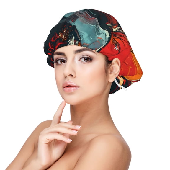 Rateoe 60s Western Skull Cowboy Pattern Silk Satin Hair Bonnet for Sleeping, Adjustable Sleep Cap Turban for Women , Curly Straight Hair Long Large Braid