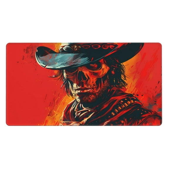 Rateoe 60s Western Skull Cowboy Print Mouse Pad - Extended Large Gaming Mousepad,Non-Slip Stitched Edge,16x29.5 Inch
