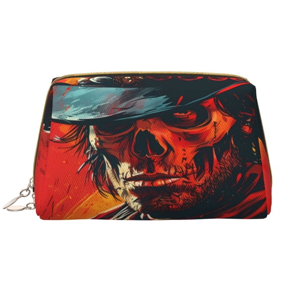 Rateoe 60s Western Skull Cowboy for Travel Makeup Bag,Large Capacity Cosmetic Bags for Women,Waterproof Portable Pouch Open Flat Toiletry Bag Make up Organizer