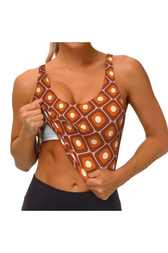 60s and 70s Aesthetic Print Womens' Sports Bras Scoop Neck Sports Vest- Padded U Back Seamless High Impact Support
