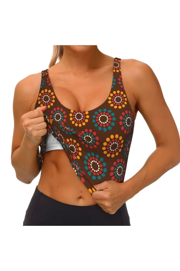 60s and 70s Aesthetic1 Print Womens' Sports Bras Scoop Neck Sports Vest- Padded U Back Seamless High Impact Support