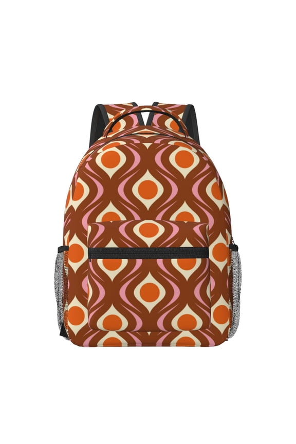 70's Retro Pattern Durable Student Backpack Laptop Bag- Ergonomic Design, Waterproof Twill Fabric - Ideal for School, Travel, and Outdoor Activities