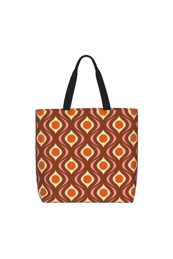 70's Retro Print Lightweight Tote Bag for Women, Water-Resistant Shoulder Bag with Zipper, Spacious Casual Handbag for Work, School, Shopping