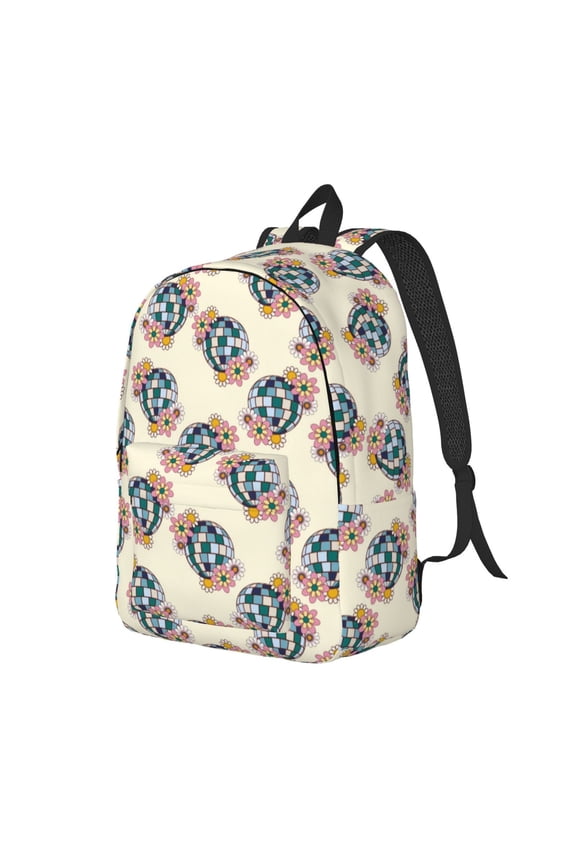 70s Disco Ball Pattern Durable Canvas Backpack for Men & Women – Stylish & Lightweight – Adjustable Straps, Multiple Pockets – Fits 15-17 Inch LaptopsSmall
