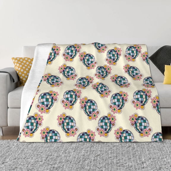 Rateoe 70s Disco Ball Pattern Flannel Throw Blanket, Ultra-soft Blanket for Bed, Couch, Car, Hypoallergenic Anti-pilling blanket-40"x30"(Horizontal)