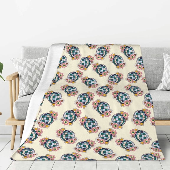Rateoe 70s Disco Ball Pattern Flannel Throw Blanket, Ultra-soft Blanket for Bed, Couch, Car, Hypoallergenic Anti-pilling blanket-80"x60"(Vertical)