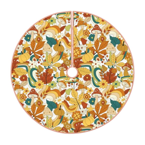 Rateoe 70s Groovy Hippie Pattern Christmas Tree Skirt with Ties , Christmas Tree Decorations, Farmhouse Christmas Decor Xmas Holiday Decorations-30"