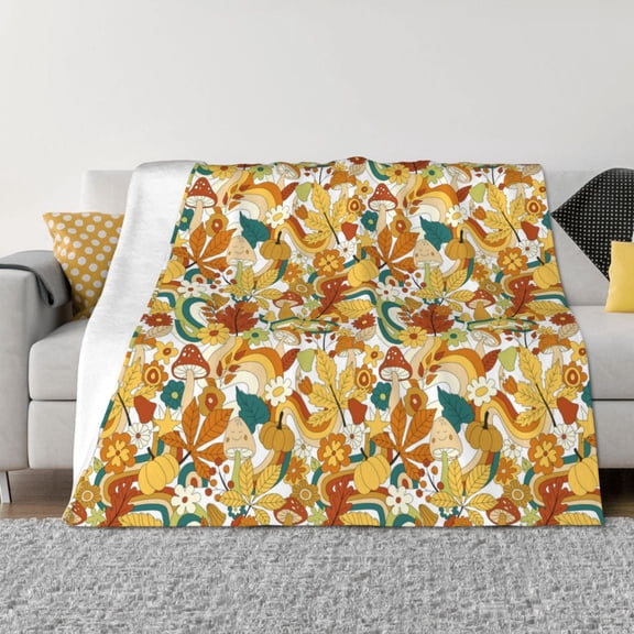 Rateoe 70s Groovy Hippie Pattern Flannel Throw Blanket, Ultra-soft Blanket for Bed, Couch, Car, Hypoallergenic Anti-pilling blanket-60"x50"(Horizontal)