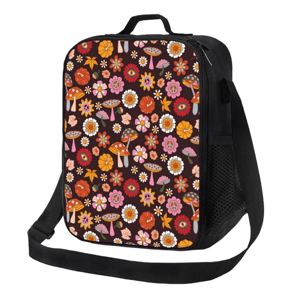 Rateoe 70s Groovy Hippie Retro Lunch Bag Reusable Lunch Box with Shoulder Straps for Men Women Insulated Portable Lunchbox for adults Suitable for School Work Picnic