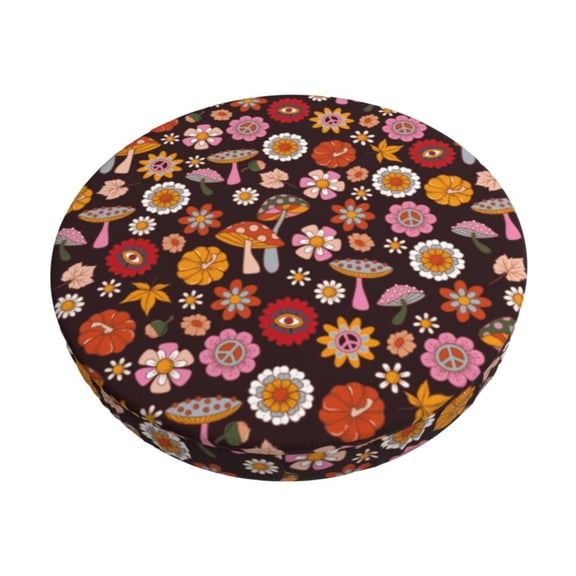 Rateoe 70s Groovy Hippie Retro Pattern Round Bar Stool Seat Covers,Washable Stool Cushion Slipcover Elastic Bar Chair Covers for 12-14 Inch Chair -13 inch