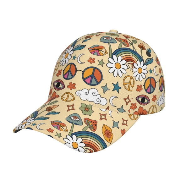 Rateoe 70s Hippie Style Pattern Men’s Baseball Cap – Adjustable Curved Brim Hat, Soft Cotton Sports Cap for Outdoor, Casual, and Everyday Wear, Comfortable & Breathable