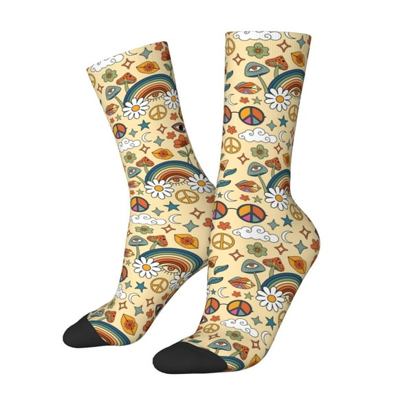 Rateoe 70s Hippie Style for Women Casual Calf Socks - Cute Crew Socks - Thin Soft Above Ankle Socks Size 5-11