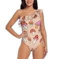 thumbnail image 1 of Rateoe 70s Mushroom Pattern Women One Piece Swimsuits Tummy Control One Shoulder Bathing Suits Ruffle Swimwear-X-Large, 1 of 6