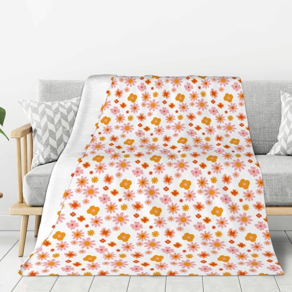Rateoe 70s Retro Flowers Pattern Flannel Throw Blanket, Ultra-soft Blanket for Bed, Couch, Car, Hypoallergenic Anti-pilling blanket-80"x60"(Vertical)