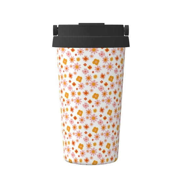 Rateoe 70s Retro Flowers Pattern Travel Coffee Mug Tumbler with Flip Lid | Reusable Insulated Stainless Steel Cold Brew Iced Coffee Cup Thermos