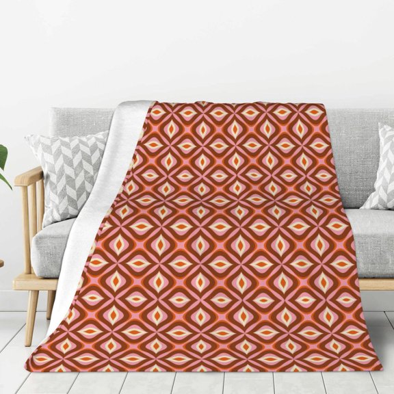 Rateoe 70s Retro Style Pattern Flannel Throw Blanket, Ultra-soft Blanket for Bed, Couch, Car, Hypoallergenic Anti-pilling blanket-40"x30"(Vertical)