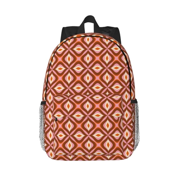Rateoe 70s Retro Style Pattern Student Backpack Water-resistant Backpack 15-inch Laptop Backpack Lightweight Adjustable School Backpack