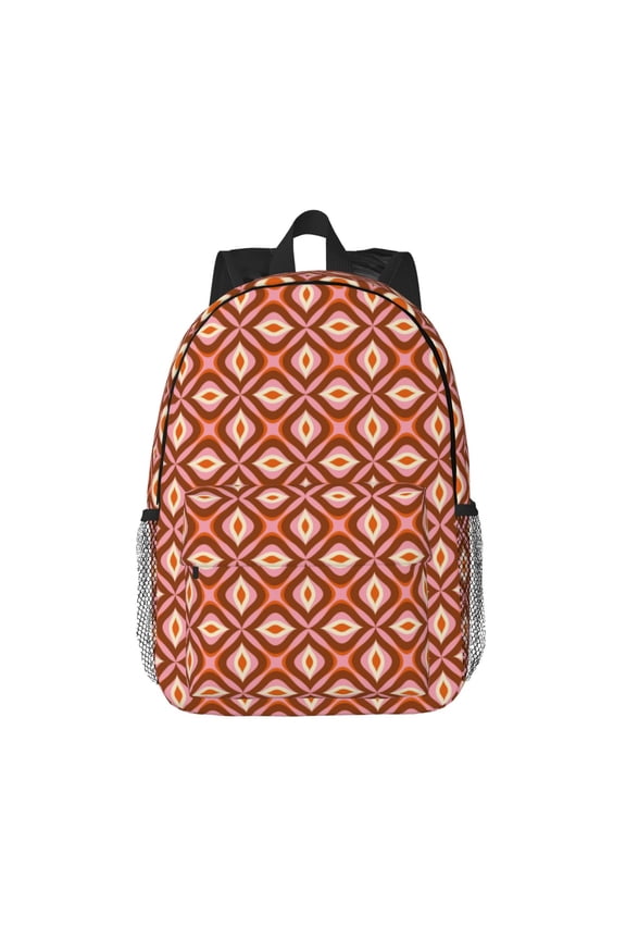 70s Retro Style Pattern Student Backpack Water-resistant Backpack 15-inch Laptop Backpack Lightweight Adjustable School Backpack