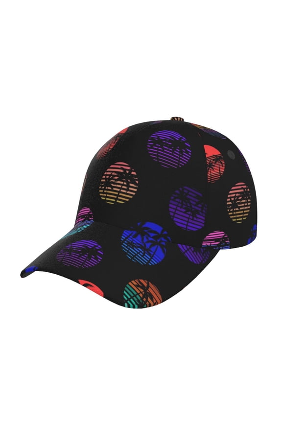 80s Style Palm Trees Pattern Baseball Cap Outdoor Cap Mountain Dad Hat - Unstructured Soft Cotton Cap-Adjustable UV Protection Cap